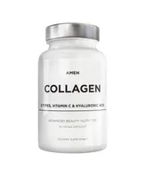 Amen Multi Collagen Peptides Capsules with Hyaluronic Acid and Vitamin C - 5 Types of Collagen Protein Type I, Ii, Iii, V, X - Grass Fed Hydrolyzed