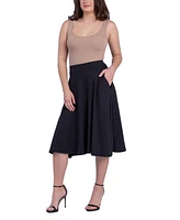 24Seven Comfort Apparel Women's Elastic Waistband Pocket Midi Skirt