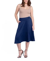 24Seven Comfort Apparel Women's Elastic Waistband Pocket Midi Skirt