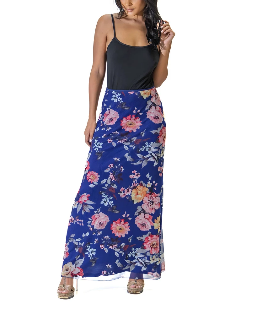 24seven Comfort Apparel Women's Elastic Waist Dressy Maxi Skirt