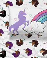 Jay Franco Afro Unicorn Unique, Divine, Magical Microfiber 4 Piece Sheet Set, Queen