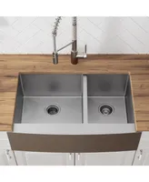 Kraus Standart Pro in. 16 Gauge 60/40 Double Bowl Stainless Steel Farmhouse Kitchen Sink
