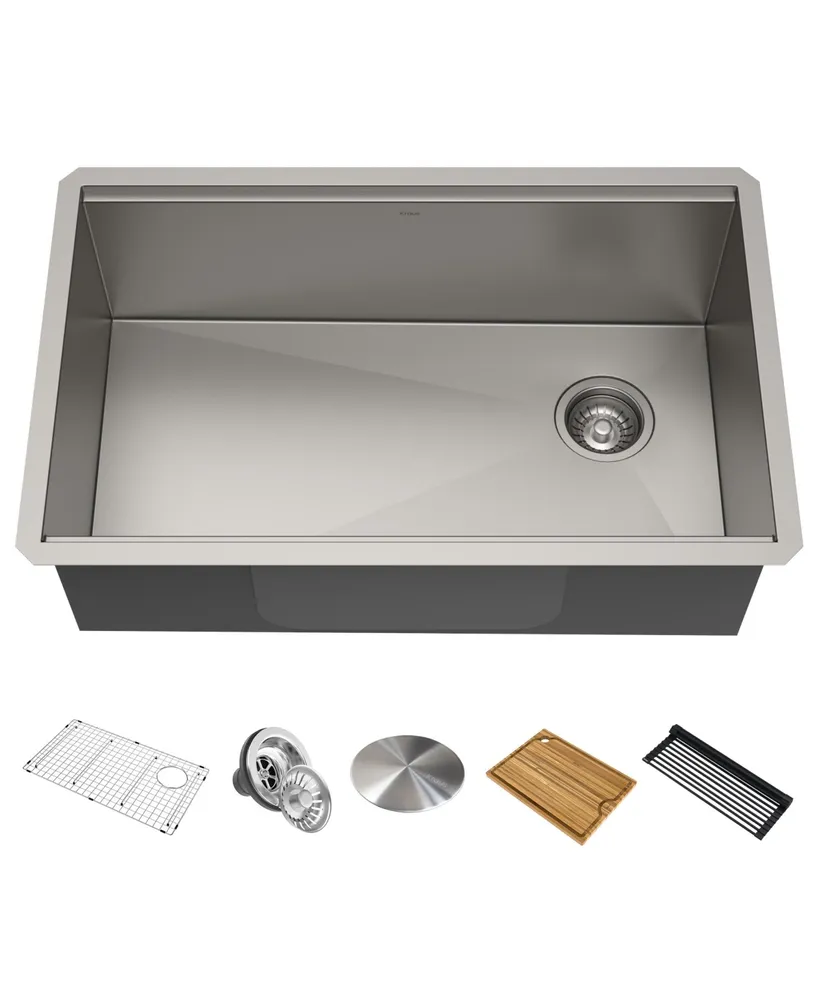 Kraus Kore in. Workstation Undermount 16 Gauge Single Bowl Stainless Steel Kitchen Sink with Accessories