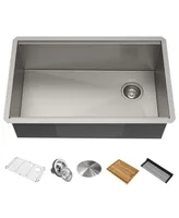 Kraus Kore in. Workstation Undermount 16 Gauge Single Bowl Stainless Steel Kitchen Sink with Accessories