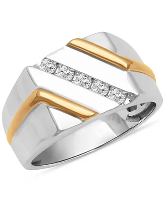 Men's Diamond Diagonal Ring (1/4 ct. t.w.) in Sterling Silver & 18k Gold-Plate