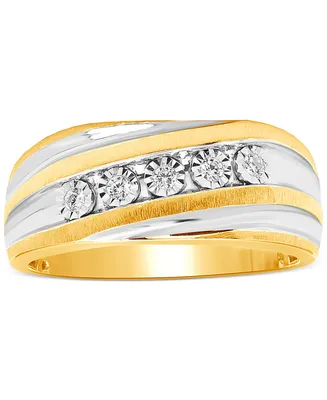 Men's Diamond Two-Tone Swirl Ring (1/10 ct. t.w.) in Sterling Silver & 18k Gold-Plate - Two