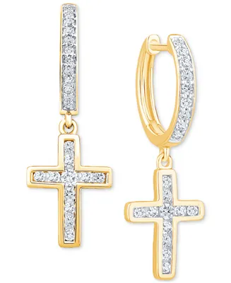 Diamond Cross Dangle Hoop Earrings (1/2 ct. t.w.) in 14k Gold