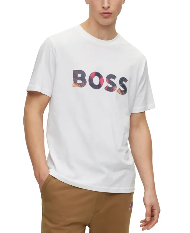 BOSS - Cotton-jersey T-shirt with city artwork and rhinestone logo