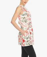 White Mark Women's Floral Sleeveless Tunic Top