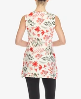 White Mark Women's Floral Sleeveless Tunic Top