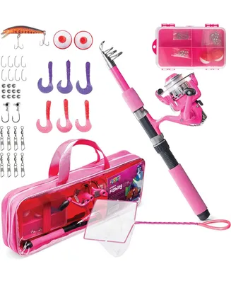 Play22usa Kids Fishing Pole in Pink 40 Set
