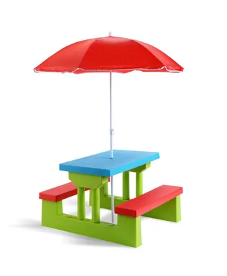 4 Seat Kids Picnic Table w/Umbrella Garden Yard