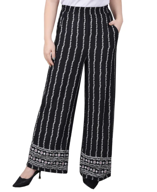 Ny Collection Petite Short Mid Rise Pull On Wide-Leg Palazzo Pant