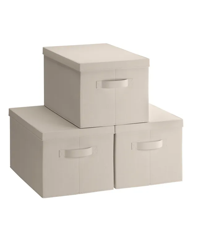 Ornavo Home Foldable Large Storage Bin with Handles and Lid - Set of 3 - Beige