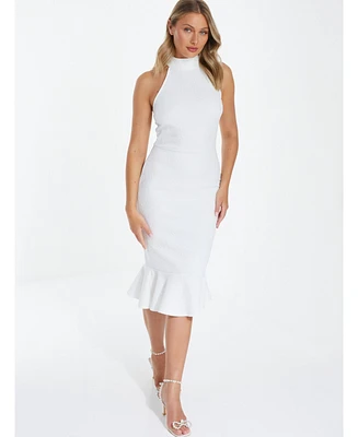 Quiz Women's Floral High Neck Frill Midi Dress