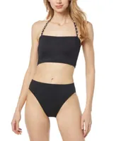 Michael Michael Kors Womens Chain Strap Bikini Top High Leg Bottoms