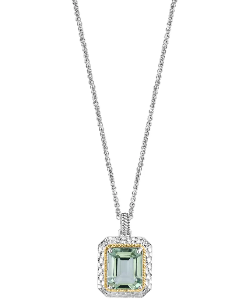Effy Green Quartz (5-5/8 ct. t.w.) & Diamond Accent 18" Pendant Necklace in Sterling Silver & 14k Gold-Plate