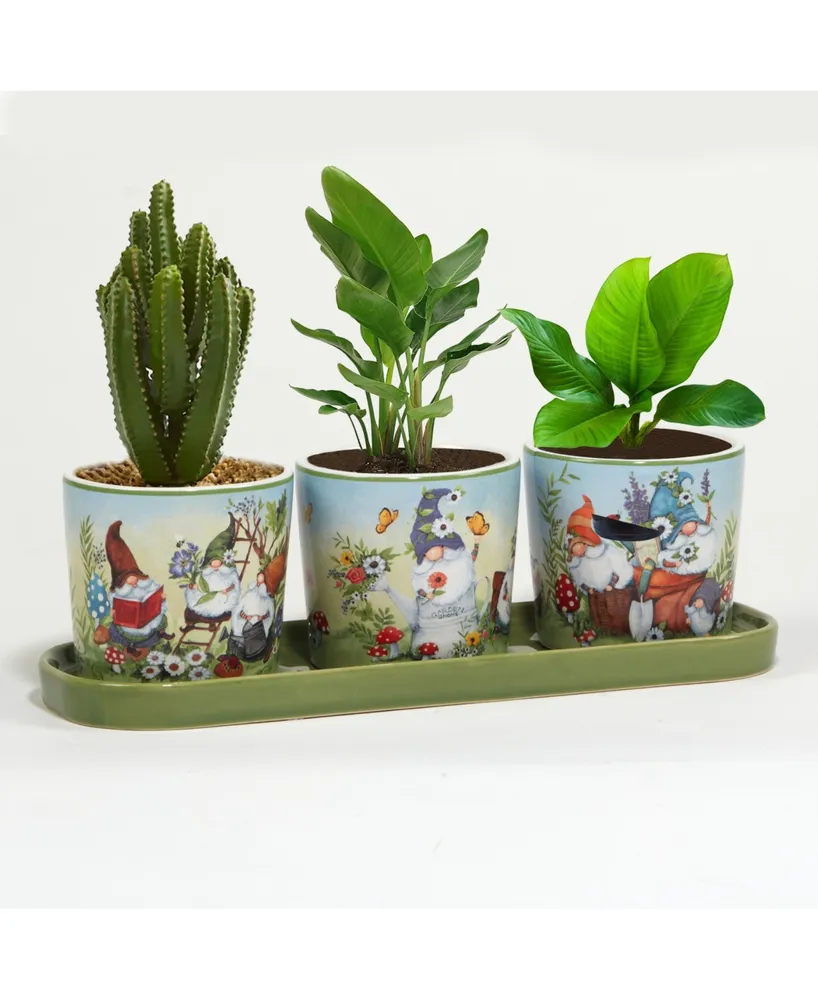 Certified International Garden Gnomes 3 pc Planter Set with Tray