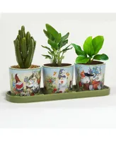 Certified International Garden Gnomes 3 pc Planter Set with Tray
