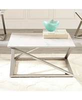 Steve Silver Zurich 36" Square Faux Marble and Matte Chrome Cocktail Table