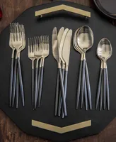 Cambridge Silversmiths Gaze Two Tone Black-Gold Satin 20 Piece Flatware Set, Service For 4