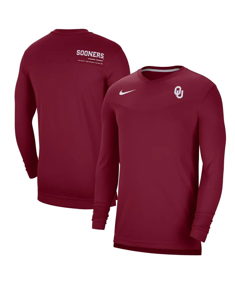 Men's Nike Crimson Oklahoma Sooners 2022 Coach Performance Long Sleeve V-Neck T-shirt