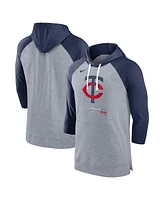 Men's Nike Heather Gray, Heather Navy Minnesota Twins Baseball Raglan 3/4 Sleeve Pullover Hoodie