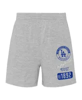 Infant Boys and Girls White, Heather Gray Los Angeles Dodgers Ground Out Baller Raglan T-shirt Shorts Set