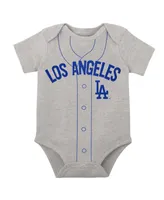 Infant Boys and Girls White, Heather Gray Los Angeles Dodgers Two-Pack Little Slugger Bodysuit Set