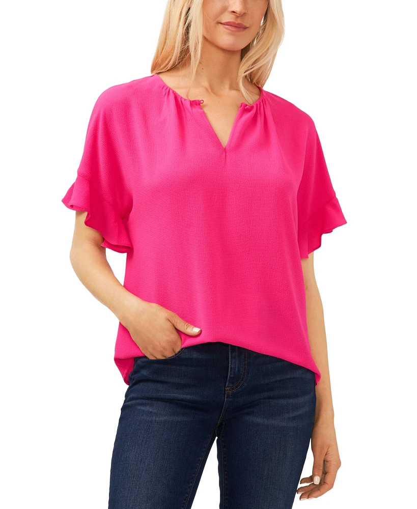 CeCe Women's Short Sleeve Drop Shoulder Wide Scoop Neck Blouse