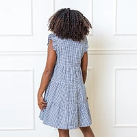 Hope & Henry Women's Organic Cotton Flutter Sleeve Short Tiered Dress