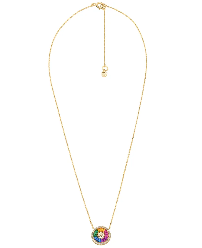Michael Kors 14K Gold-Plated Sterling Silver Rainbow Cubic Zirconia Tapered Baguette and Pave Pendant Necklace