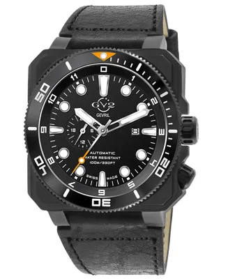 GV2 by Gevril Men's Xo Submarine Swiss Automatic Black Leather Watch 44mm