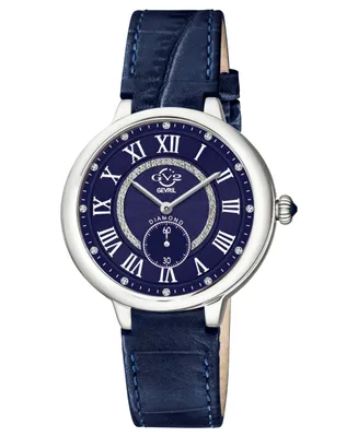 GV2 by Gevril Women's Rome Swiss Quartz Blue Leather Watch 36mm