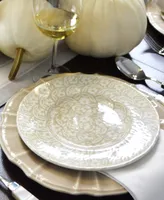 Euro Ceramica Chloe 4 Piece Beige Floral Accent Dessert Plate Set