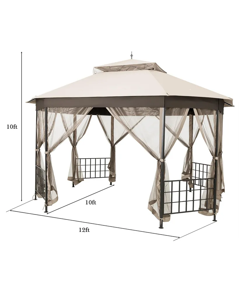 10'x12' Patio Gazebo Canopy Shelter Double Top Netting Sidewalls
