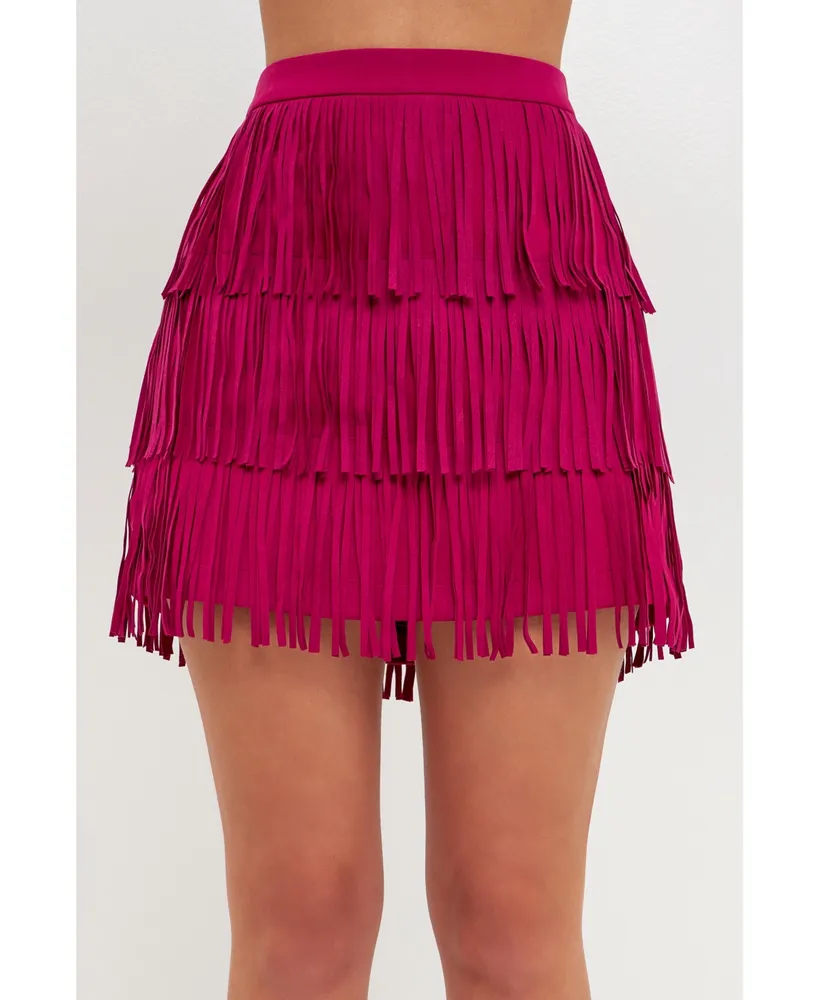 endless rose Women's Suede Fringe Skirt