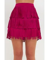 endless rose Women's Suede Fringe Skirt