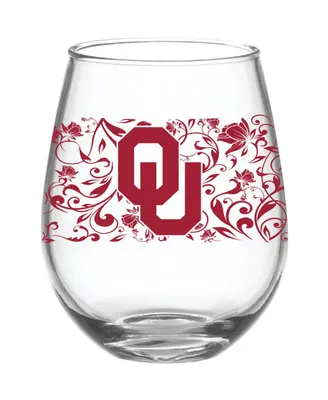 Oklahoma Sooners 15 Oz Floral Stemless Wine Glass