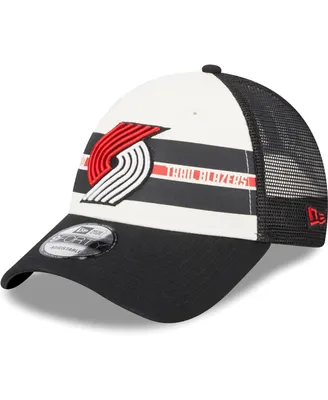 Men's New Era Portland Trail Blazers Black Stripes 9Forty Trucker Snapback Hat