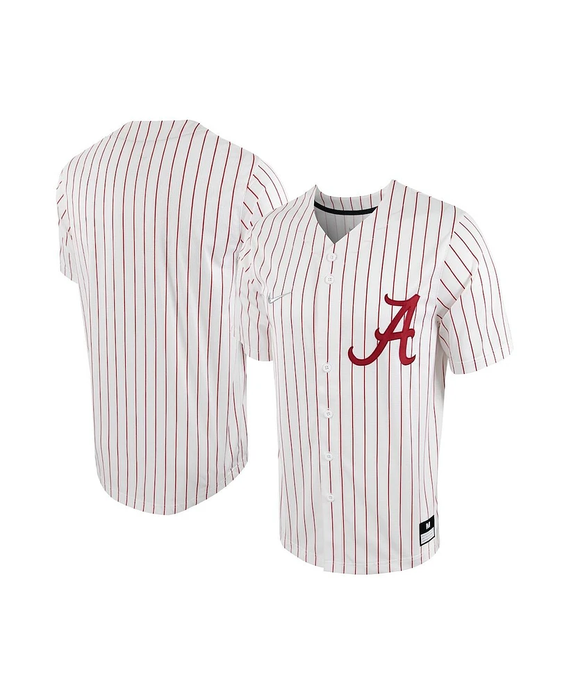 Men's Nike White, Crimson Alabama Tide Pinstripe Replica Full-Button Baseball Jersey