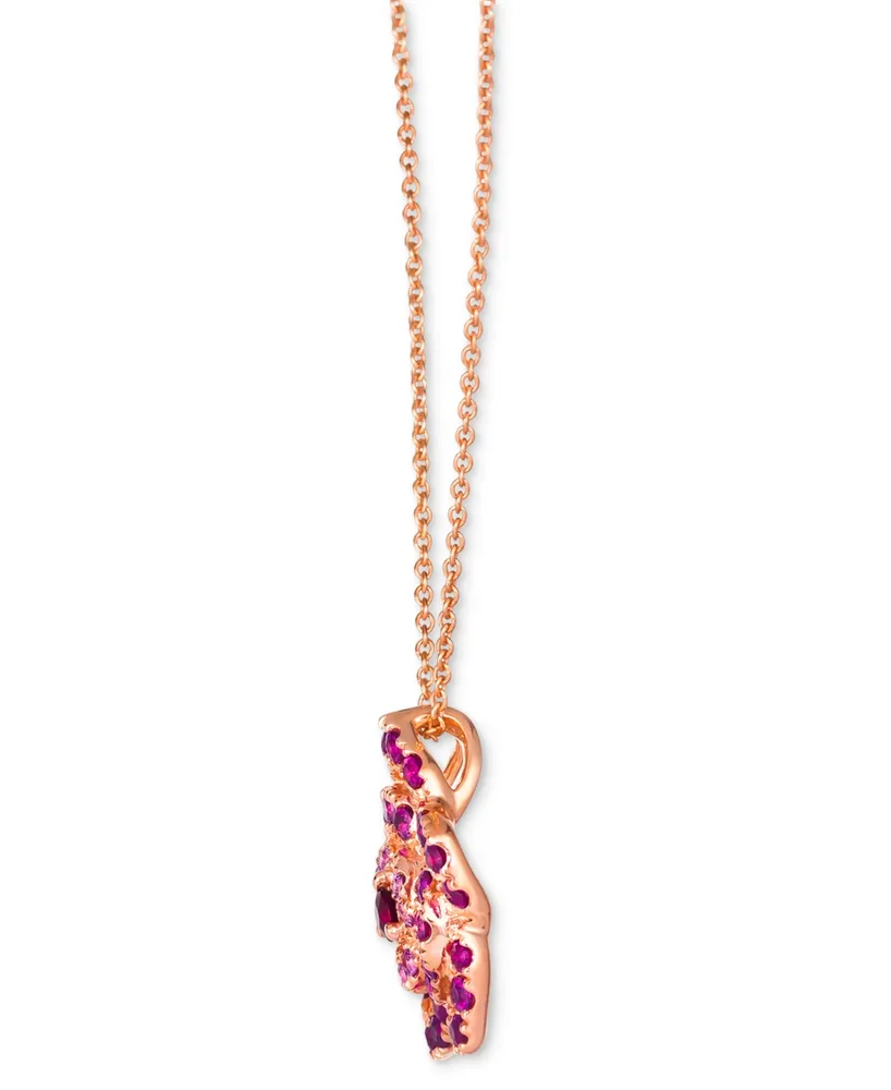 Le Vian Passion Ruby (1/10 ct. t.w.) & Bubble Gum Pink Sapphire (3/4 ct.t .w.) Flower Pendant Necklace in 14k Rose Gold, 18" + 2" extender