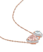 Morganite (1-1/10 ct. t.w.), Aquamarine (5/8 ct. t.w.) & Diamond (1/5 ct. t.w.) Two-Stone Halo 17" Pendant Necklace in 14k Rose Gold