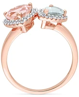 Morganite (1-1/10 ct. t.w.), Aquamarine (5/8 & Diamond (1/5 t.w.) Two-Stone Ring 14k Rose Gold