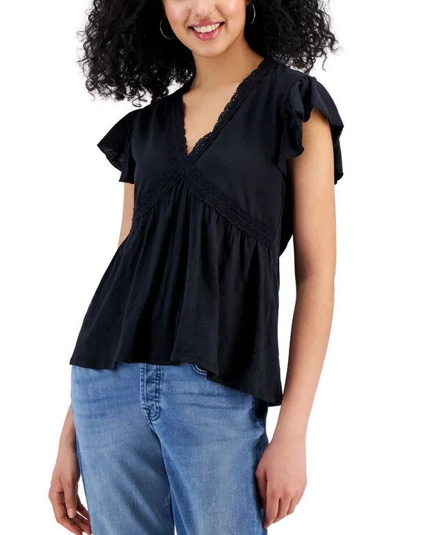 Self Esteem Juniors' Flutter-Sleeve V-Neck Top