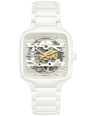 Rado Unisex Swiss Automatic True Square Skeleton White High-Tech Ceramic Bracelet Watch 38mm