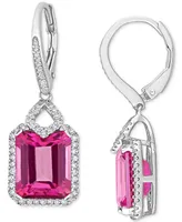 Pink Topaz (11-1/6 ct. t.w.) & Diamond (1/2 ct. t.w.) Leverback Drop Earrings in Sterling Silver