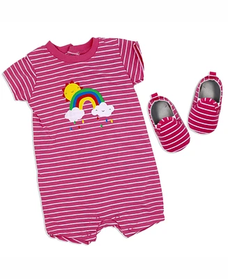 Lily & Jack Baby Girls Short Sleeved Rainbow Romper and Shoes, 2 Piece Set