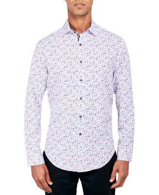 Society of Threads Men's Regular-Fit Non-Iron Performance Stretch Micro Flower-Print Button-Down Shirt