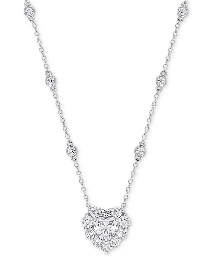 Moissanite Heart Halo Pendant Necklace (2 ct. t.w.) in Sterling Silver, 18" + 2" extender